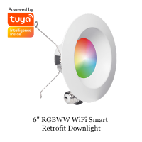 6-inch RGBWW WiFi Smart Retrofit Downlight. Tuya Smart App control.